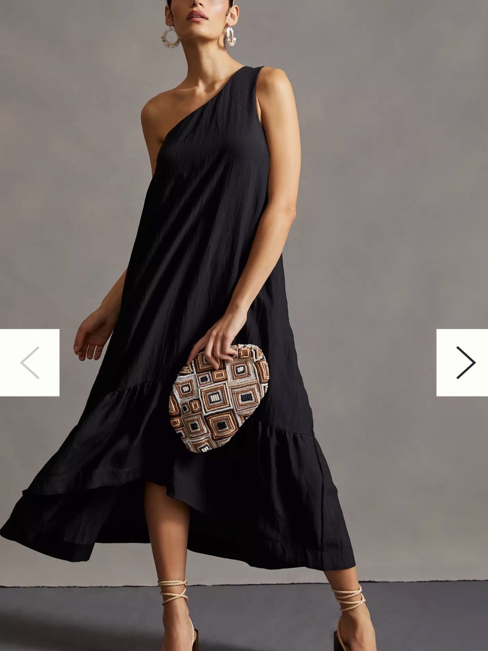 Anthropologie One-Shoulder Black Midi Dress (Maeve for Anthro Size M)